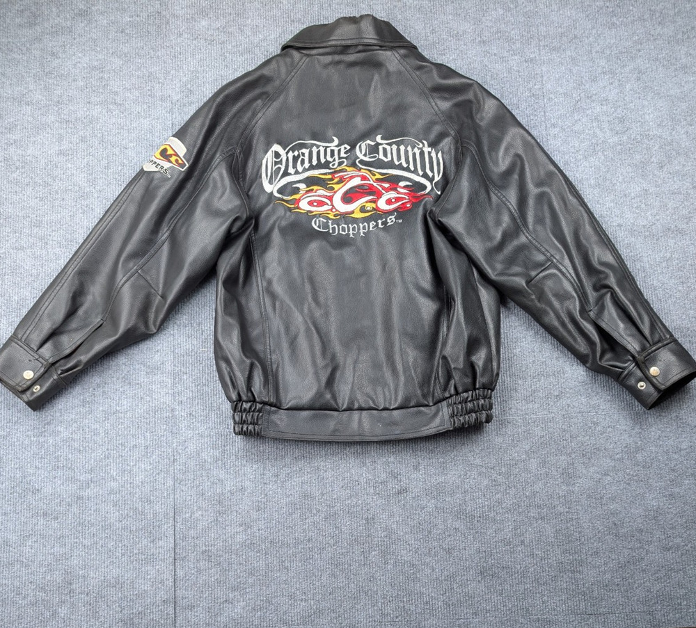 Vintage Orange County Choppers Bomber Jacket Kids 10 12 Faux Leather Y2K Biker